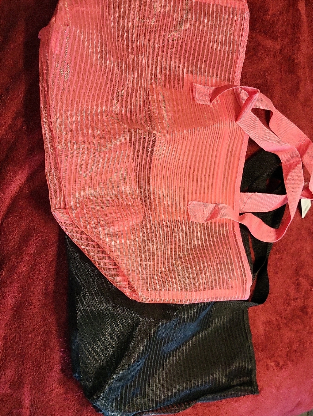 Pink And Black Mesh Tote Bag